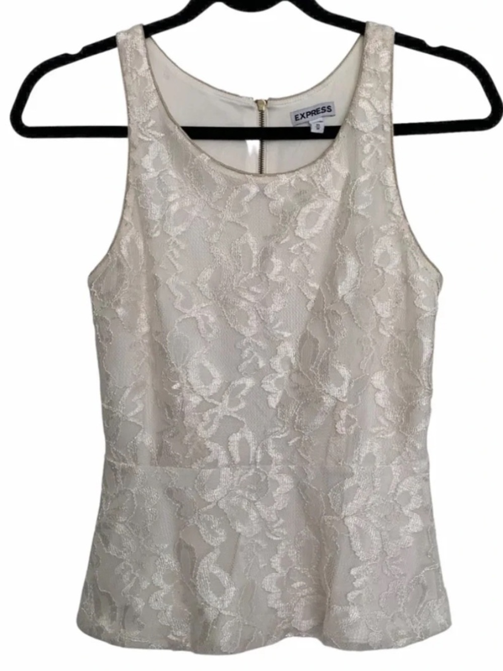 Express Ivory Lace Peplum Tank Top - L